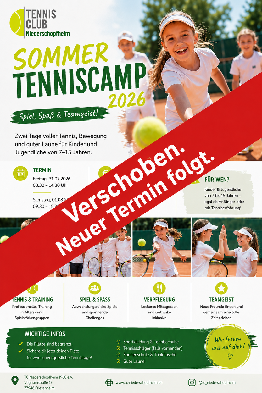 Verschoben > Tenniscamp für Kinder und Jugendliche 2026